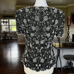 Vtg Laurence Kazar New York Evening Top Large Black Silver White Beaded Sequin