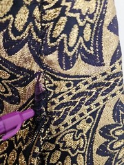 Vintage Gold Floral Brocade Empire Waist Long Dress Blue Purple 32″ Chest Sz S