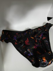 Vintage XL Satin Frilly Flutter panty Black Classic Shoe Sheer Embroidered Sexy