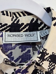 Vintage Howard Wolf Dallas M Button Up Shirt Blue Black White Made In USA