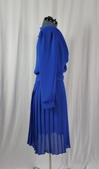 Vtg Lisa Michaels Blue Blouson Dress w Draped Neckline & Matching Belt Size 8