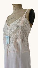 Plus size Vintage 1940s Pink Satin Rayon Slip Bias Cut Lace bodice tagged Sz 48