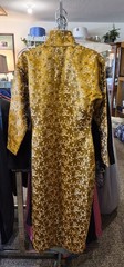 VTG 1960s Gold Brocade Cheongsam Qipao Dress Handmade Silk Jacquard Fully Lined