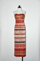 60s Vintage Red Orange Striped Bullet Bra Strapless Beach Cover Up Maxi Dress S