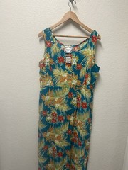 Vintage Dressing Clio Hawaiian Luau Maxi Dress Hibiscus Pineapple Sz M NWT