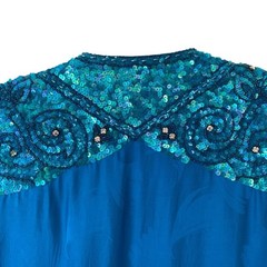 Vintage D’Ore Silk Sequin Beaded Women’s Blue Embellished Jacket size 14