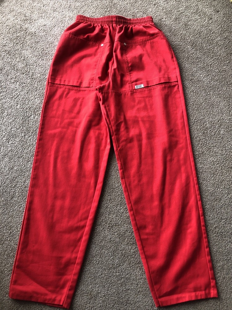 Vintage PEP Pandora USA Red Pants Womens 9/10 Elastic Waist Draw Pull On 24×28