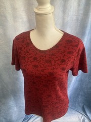 Vtg 90s Y2K Whimsigoth Bobbie Brooks Floral Scroll T Shirt Top Women Small Red