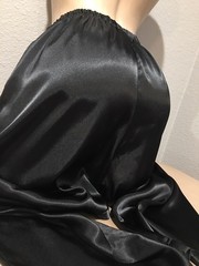 Vtg Black Shiny Satin Lounge Pajama Pants M