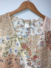 Vintage Bonjour Sheer Mixed Prints Floral Button Down Loose 90s Vest Blouse Larg