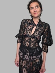 Authentic 1930s Black Spiderweb Lace Dress | Antique Sheer Floral Lace Gown |…