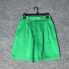 Vintage Lord & Taylor Pleated Shorts Womens 8 Green Cotton High Rise Bermuda