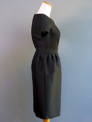 VTG 50s Abe Schrader Black Shantung Silk Cocktail Dress Stunning Design & Cut S