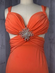 Vintage 1970s Jeweled Disco Cocktail Gown Cache Tangerine Poly Spandex Knit XS