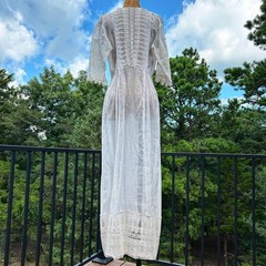 Vintage Early 1900s Antique Batiste Battenburg Lace Edwardian Tea Lawn Dress