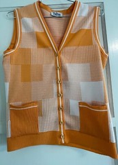 VINTAGE DALTON, UNISEX POLYESTER ORANGE PATCHWORK PLAID VEST, 41″ CHEST