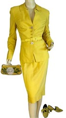 WOMEN’S IRENE LENTZ VINTAGE 1950’S YELLOW SILK BLEND SKIRT SUIT SIZE S