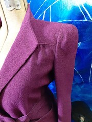 Handmade Wool Crepe Belted Suit Dress – Burgundy/Plum, Tailored Princess Seams,