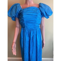 Vintage Alyce Designs Prom Dress Womens XS Blue Puff Sleeve Cocktail Retro Glam