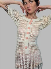Authentic 1930s Crochet Lace Dress with Original Slip | Vintage Openwork Cotton