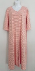 Vtg ORVIS Dress XL Orange White Stripe Short Sleeve Button V-Neck Pockets Casual