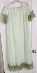 VTG 70s Henson Kickernick Sage Green Peignoir Robe Lace Floor Length Coquette