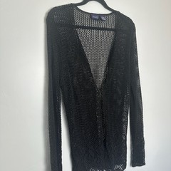 Hillard & Hanson Size L Vtg Women’s Crochet Cardigan Black Ramie/Rayon Blend