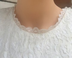 VTG 80s Tea Dress Bontanical Flower White Lace Romantic Coastal 32w M/L Milanzo
