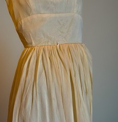 MCM Yellow Chiffon Mod Party Cocktail Dress Fitted Empire Waist/Full Skirt/Bow S