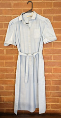 Vintage Schrader Sport Petites Light Blue Sheath Belted Dress Collared Womens