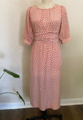🇫🇷Vtg Yves Saint Laurent Polka Dot Pink Dress Puff Blouson Sleeve France Sz.36