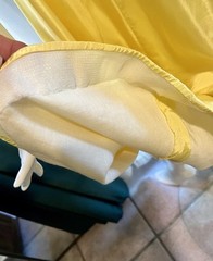 Vintage Buttercream Lined Yellow Strapless Satin Darted Boned Bust Circle Dress