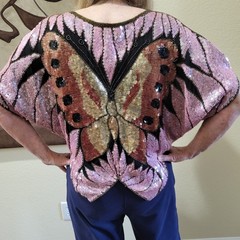 Vintage Women’s Swee Lo Sequined Butterfly Top – 70s Disc Era Design