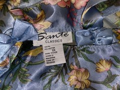 VTG 1X Azure Blue w Pink Green & Lemon Floral Satin Babydoll Nightie nightgown