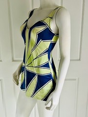 Vintage 1970’s Rose Marie Reid Blue Green One Piece Skirted Swimsuit Size 12