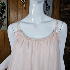 Vtg 60s Whipped Pink Babydoll Sheer Chiffon Double Layer Nightie Pajama M/L/XL