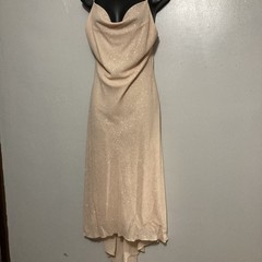 VTG “Be Smart” Champagne Asymmetrical Hem Cowl Neck Dress Fairy Party Shimmer