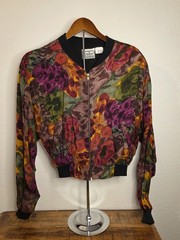 VTG Bonjour International Crop Long Sleeve Jacket Floral Print Large Excellent