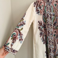 Woolen Coat Long Jacket Off-White, Multicolor Embroidery Size 46 (14, XL) Boho