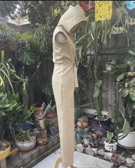 Vintage 1970s Hippie Beige Hooded Jumpsuit Sz XS/S