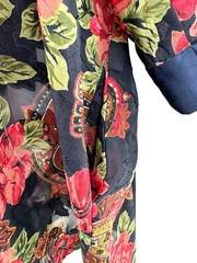 Vintage 80s VS Gold Label Poly Chiffon Floral Brocade Jacquard Kimono Robe