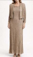 Vintage ONYX Nite By Wendye Chaitin Rhinestone Beige Evening Dress 14 Jacket