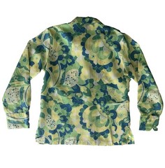 Vintage K-MART Polyester 70s Shirt Floral Green/Blue Print ButtonUp Woman Sz 34