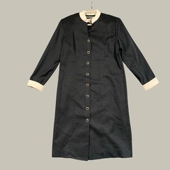 Caron Chicago Button Front Dress Womens 14 Black White Mod Vintage 60s 70s Crepe