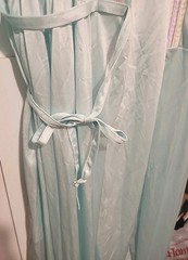 Vintage Spaghetti Strap Night Gown & Belted Robe Set Satin Pale Blue Pastel Trim