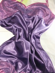 VTG SATIN SHINY PURPLE LACY BABYDOLL NOS M LINGERIE NIGHTGOWN LUX