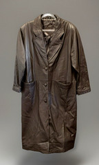 VTG Jacqueline Ferrar Women Genuine Leather Long Trench Coat Dark Brown, L NICE!