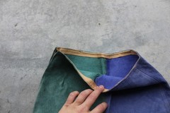 Vintage 60s 70s Blue Green Color Block Leather Suede shorts sz 28×13
