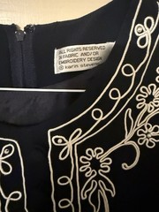 Karin Stevens Vintage Navy Embroidered With Pearls Midi Length Dress Size 8