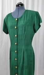 Vintage La Belle Green Button Down Dress w Gold Buttons Size 11/12